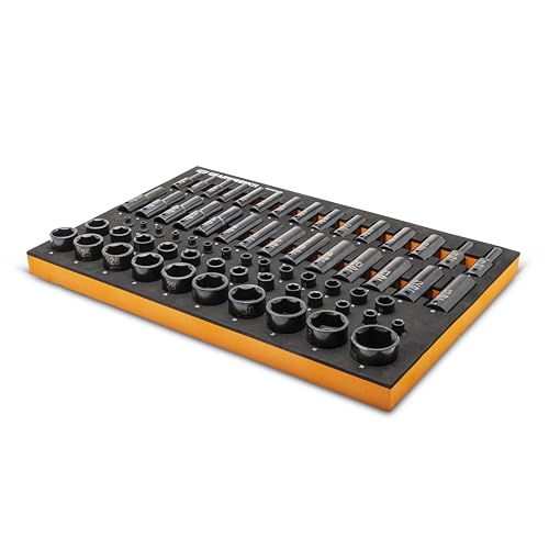 GEARWRENCH 66 Piece 1/4", 3/8", 1/2" Drive 6 Point Metric Impact Socket Set in Foam Storage Tray - GWMSISKMM
