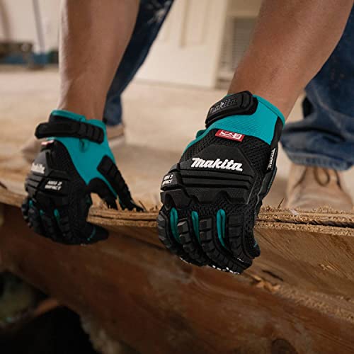 Makita Unisex Impact-rated T 04276 Advanced ANSI 2 Impact Rated Demolition Gloves Medium, Teal/Black, Medium US