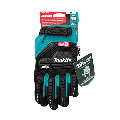 Makita Unisex Impact-rated T 04276 Advanced ANSI 2 Impact Rated Demolition Gloves Medium, Teal/Black, Medium US