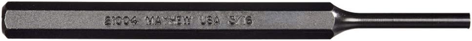 Mayhew Tools 21004 SAE Pin Punch, 3/16 x 1.25" Pin, 5-1/4" OAL x 5/16" Body, Black Oxide Finish