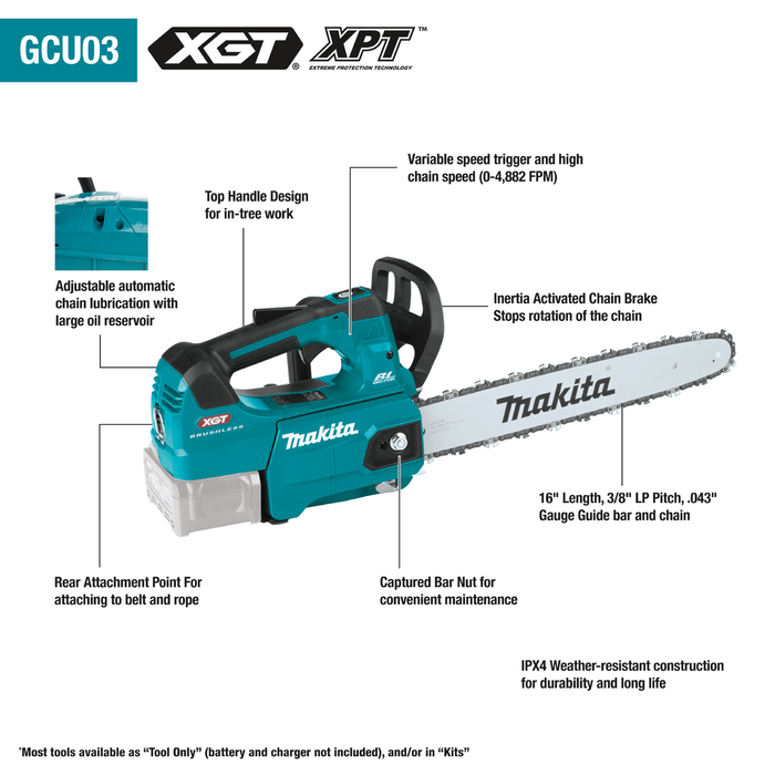 Makita 40V Max XGT Brushless Cordless 16" Top Handle Chain Saw (Bare Tool)