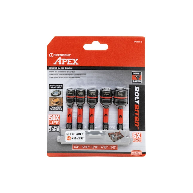 Crescent CAVBXR-5 Bolt Biter 5 -Pack Standard (SAE) Assorted Drive Impact Bolt Extractor Set