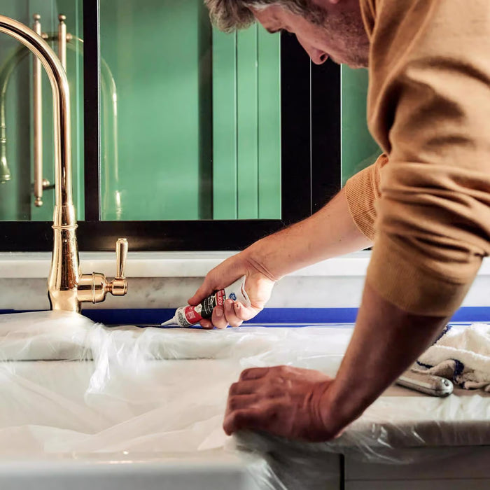 GE Supreme Silicone Caulk for Kitchen & Bathroom, White, 2.8 fl oz Tube, 100% Waterproof Silicone Sealant, 7X Stronger Adhesion, Shrink & Crack Proof