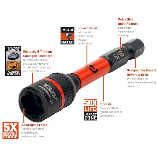 Crescent CAVBX2D20 Bolt Biter Standard (SAE) 5/16-in Drive Impact Bolt Extractor