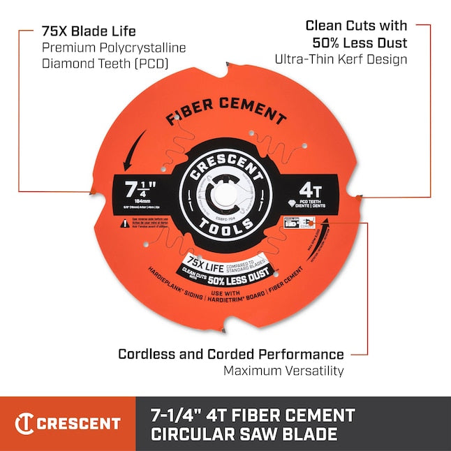 Crescent CSBFC-704 Circular Saw Blade 7 1/4'' X 4 Tooth Fiber Cement