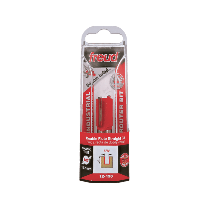 Freud 12-136 5/8" Diameter Double Flute Straight Bit with 1/2" Shank