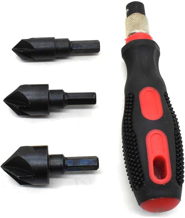 BIG HORN 19555 3-in-1 Countersink Set - 3 Interchangeable Cutters - Save Time & Deburr Metal - 1 Count