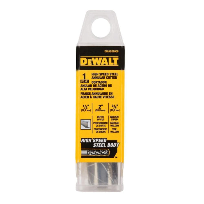 DEWALT DWAC02008 Annular Cutter 1/2in X 2in HSS 3/4in Weldon