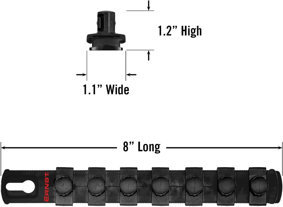 Ernst Manufacturing 8-Inch Magnetic Socket Organizer with 7 1/2-Inch Twist Lock Clips, Black (8428M-Black-1/2) 8-Inch 1/2-Inch Twist Clips Black