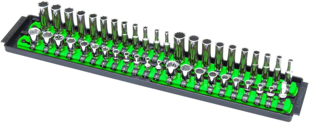 Ernst Manufacturing 8483 Socket Boss, Premium 2-Rail, 1/4 Inch-Drive Socket Organizer, 18-Inch, Green - Made in USA 19-INCH 1/4" Green