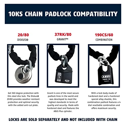 ABUS Hardened Steel 10KS 10 Foot x 3/8" Thick Square Security Chain for Bikes, Containers, Trailers, ATV's, Motorcycles and Personal/Industrial Property