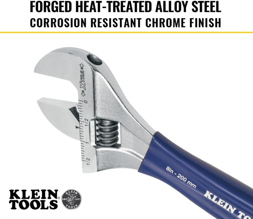 Klein Tools D509-8 Adjustable Wrench, Extra-Wide Jaw, 8-Inch