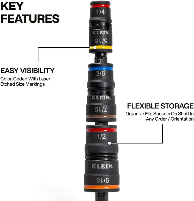 Klein Tools 32933 7-in-1 Impact Flip Socket Set