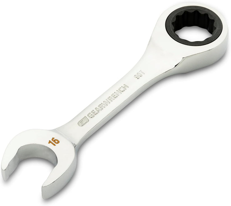 GEARWRENCH 16mm 90-Tooth 12 Point Stubby Combination Ratcheting Wrench | 86846