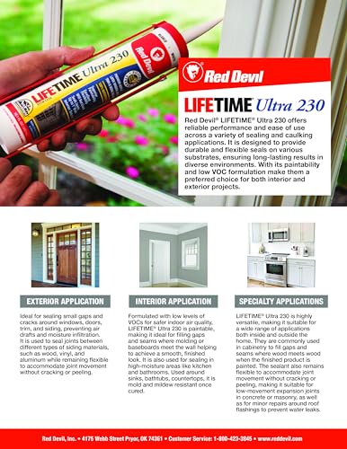 Red Devil 077020 Lifetime Ultra Premium Elastomeric Acrylic Latex Sealant, 10.1 oz., Almond, 1 Pack