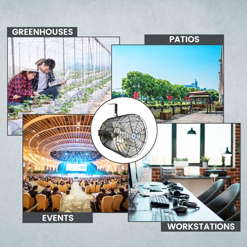 Schaefer VK12-B VersaKool Air Circulator Fan, Ceiling Wall Mount Greenhouse Fan & Aluminum Blade, 1470 CFM, 1/10 hp, Energy-Efficient Commercial Fan for Patio, Garage, Industrial & Workshop (Black)