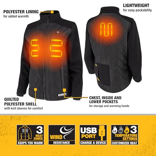 DEWALT DCHJ102BD1 Women's Lightweight, Wind Resistant Hybrid Heated Jacket Kit with Battery - Black, Size XL