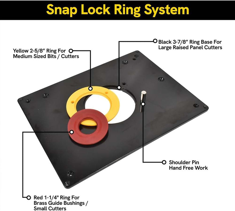Big Horn 18101 9-Inch x 12-Inch Router Table Insert Plate with Guide Pin & Snap Rings