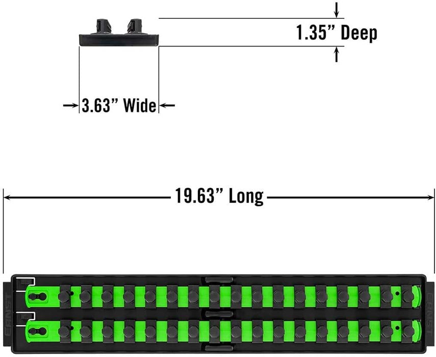 Ernst Manufacturing 8487 Socket Boss, 2 18-Inch Rails featuring Twist-Lock Secure Socket Holder and Drawer Tray, Fits 1/2 Inch Drive Sockets, Green - Made in USA