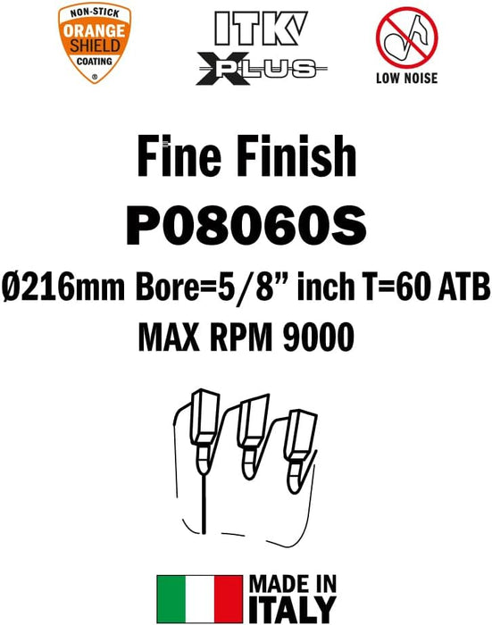 CMT P08060S ITK Plus Finish Sliding Compound Miter Saw Blade with 8-1/2 x 60 Teeth, 10-Degree ATB Shear and 5/8-Inch Bore