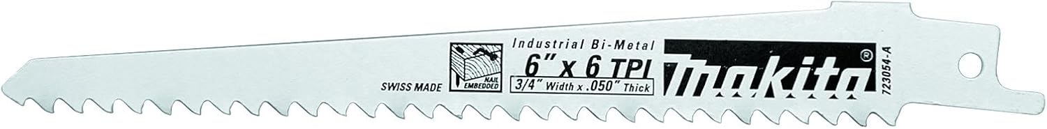 Makita 723058-A-5 6-Inch 6-TPI Wood Cutting Reciprocating Saw Blade, Silver
