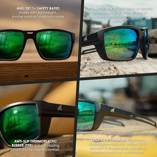 EDGE Lassen Z87 Safety Glasses for Men: Tough, Impact Rated, Polycarbonate Lenses, Available in Polarized, Tinted, or Clear
