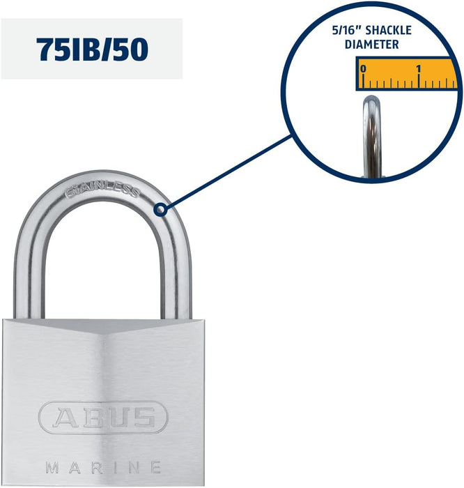 ABUS 75IB/50 KD Marine Grade Chrome Plated Brass Padlock, Stainless Steel Shackle, Keyed Different