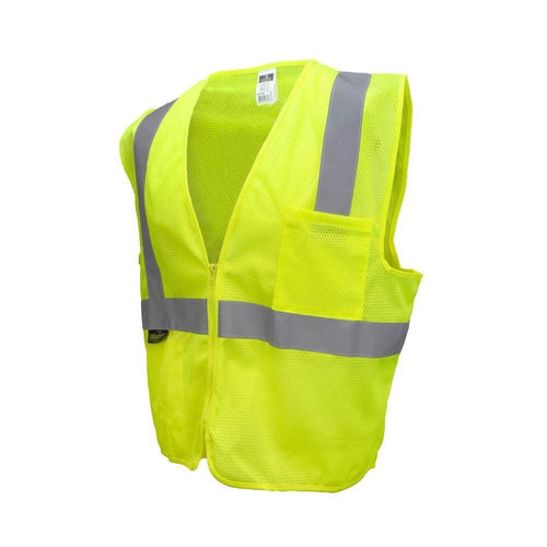 Radians Polyester Mesh Economy Class 2 High Visibility Vest with Zipper Closure Safety, Green, Large