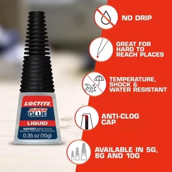 Loctite Super Glue Liquid Longneck Bottle, Clear, 0.18 fl oz Bottle, Superglue for Plastic, Wood, Metal, Crafts & Repair, Cyanoacrylate Adhesive Instant Glue, Quick Dry (Pack of 6)
