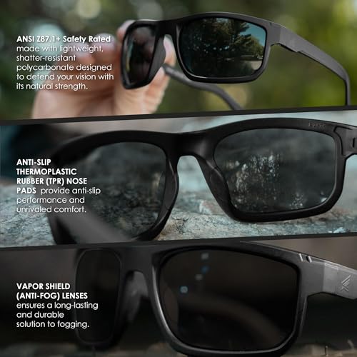 EDGE Defiance Z87 Wayfarer Safety Sunglasses (Matte Black, Smoke Vapor Shield), Anti-fog Z87 Tinted Safety Glasses, Shatter Resistant, ANSI Compliant Men's Sunglasses…