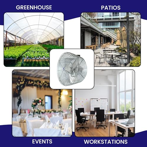 Schaefer VK20-GA Versa-Kool Air Circulator Fan W/Button Control, Ceiling Wall Mount Greenhouse Fan & Steel Guards, 5470CFM, 1/3 hp, 20" Deep Guard Commercial Fan for Patio, Industrial, Silver color