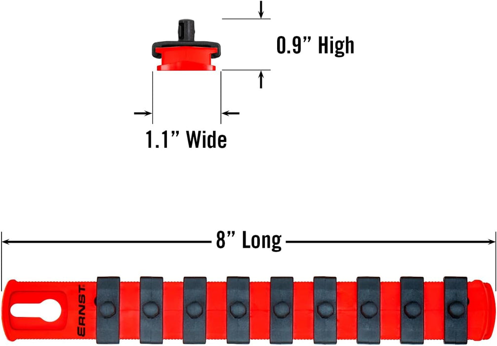 Ernst Manufacturing 8-Inch Magnetic Socket Organizer with 9 1/4-Inch Twist Lock Clips, Red (8410M-Red-1/4)