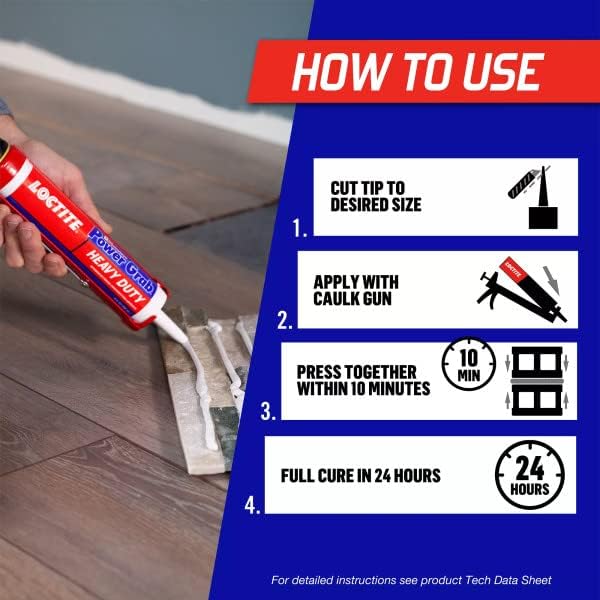Loctite 2032666 Power Grab Express Heavy Duty Construction Adhesive, 9 fl oz Cartridge, Versatile Construction Glue for Cement, Tile, Wall & More (Pack of 12)