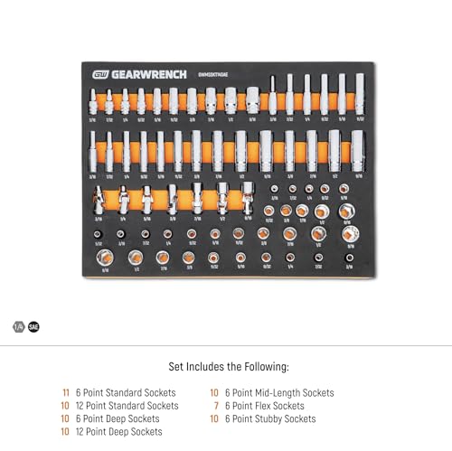 GEARWRENCH 68 Piece 1/4" Drive Master SAE Socket Set in Foam Storage Tray - GWMSSKT14SAE