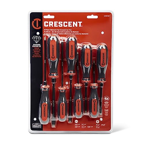 Crescent 8PC Diamond Tip Dual Material Screwdriver Set with Phillips and Slotted Screwdrivers - CDT8PCSET