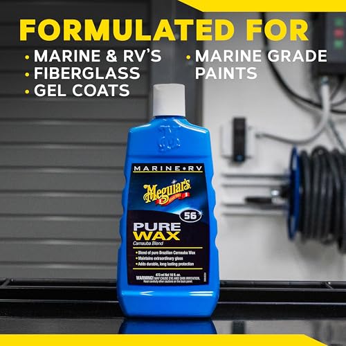 Meguiar's M5616 Marine/RV Pure Wax Carnauba Blend, Long-Lasting Liquid Wax for Protecting Gel Coat, Fiberglass, and Painted Marine/RV Finishes, 16 Oz Bottle