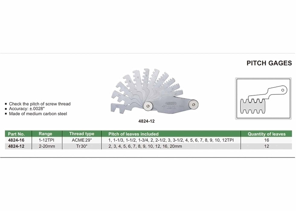 INSIZE 4824-16 Pitch Gage, 1-12 TPI
