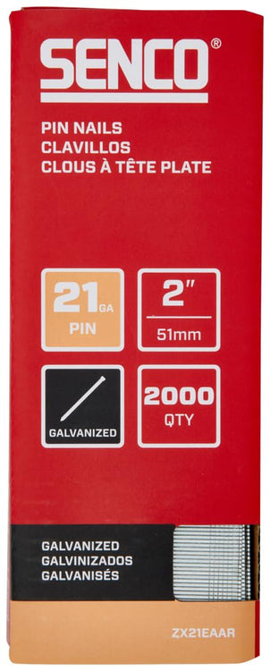 Senco ZX21EAAR 2" 21 Gauge Pin Nails, Galvanized Finish (2,000 Count)