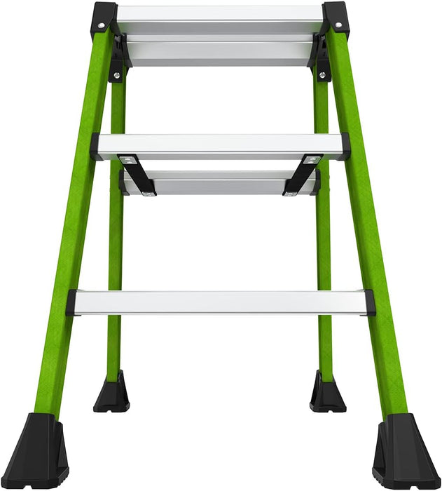 Little Giant Ladders, Sure Step, 3-Step, Double-Sided Step Stool, Fiberglass, (11953), Type 1AA, 375 lbs Weight Rating, Hi-viz Green
