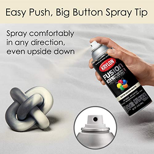 12 oz Krylon K02737007 Dover White Fusion All-In-One Paint & Primer Spray Paint, Satin