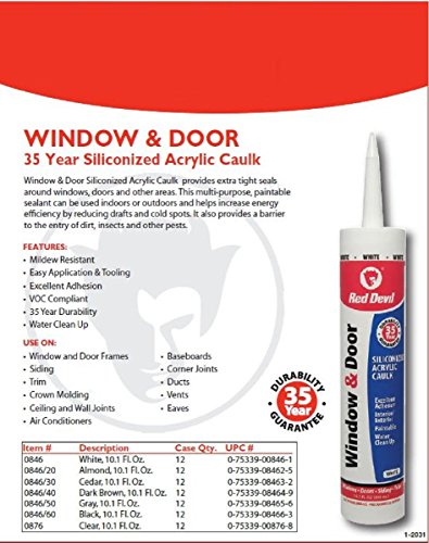 Red Devil 084650 Window & Door Silicone Acrylic Caulk & Sealant, Gray, 100% Waterproof, Paintable, 10.1 oz, Pack of 1, Made in USA