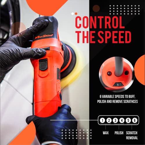 Maxshine 8mm Throw, 5" Plate M8S V2 Dual Action Polisher, Car Detailing - Powerful 1000W, 6-Speed, 5/16"-24 Thread - Auto Detailing Tool for Paint Protection, Restoration, Scratch Repair & Shine (Red)