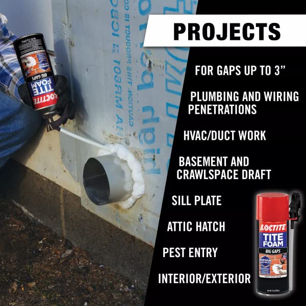 Loctite Tite Foam Big Gaps Spray Foam Sealant, 12 fl oz Can, Polyurethane Expanding Insulation (Pack of 12)