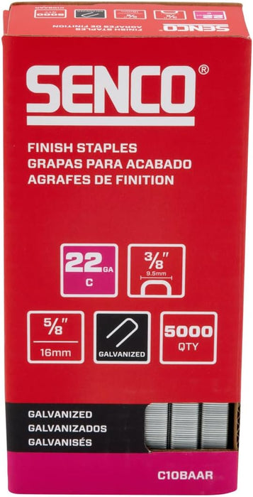 Senco C10BAAR 5/8" 22 Gauge 3/8" Crown Finish Staples, Galvanized Finish (5000 Count)
