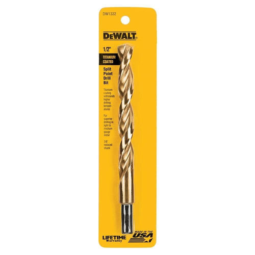 Dewalt DW1332 1/2-Inch Titanium Nitride 3/8-Inch Reduced Shank Split Point Twist Drill Bit