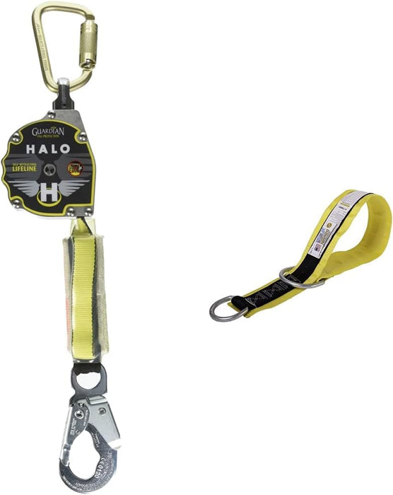 Guardian 10900 Halo Web SRL – 11 ft. Nylon Webbing with Carbineer, Swivel Top, Steel Snap Hook & 10785 Premium 3-Foot Cross-Arm Straps with Large and Small D-Rings Webbing + 3-foot Straps With D-rings