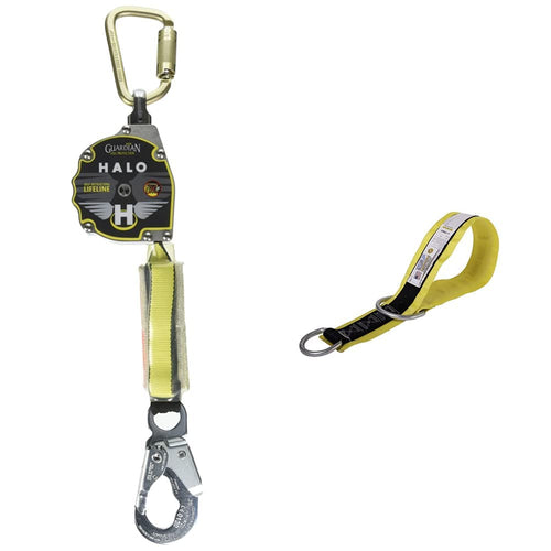 Guardian 10900 Halo Web SRL – 11 ft. Nylon Webbing with Carbineer, Swivel Top, Steel Snap Hook & 10785 Premium 3-Foot Cross-Arm Straps with Large and Small D-Rings Webbing + 3-foot Straps With D-rings