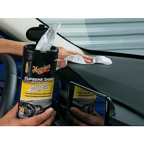 Meguiar's Supreme Shine Protectant Wipes - Convenient Protectant Wipes with UV Blocking for Durable Protection, Premium Car Wipe that Clean and Leave a Non-Greasy Glossy Shine, 30 Count