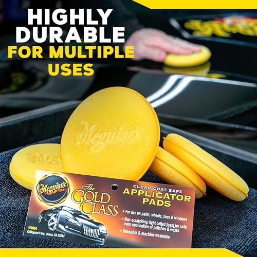 Meguiar's 4" Foam Applicator Pads, 4 Count - Ultra-Soft Hand Applicators with a Tight-Cell Foam Construction for a Smooth Application of Waxes, Polishes, Tire Dressing, Protectants and More, 4 Pack