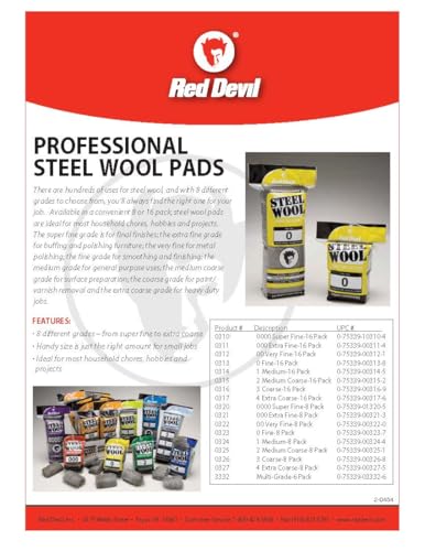 Red Devil 0317 Steel Wool, 4 Extra Coarse, (Pack of 16)
